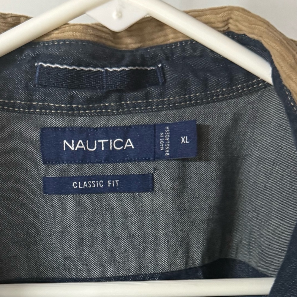 Nautica Mens Denim Chambray Shirt Corduroy Collar Elbow Patches Workwear XL - Picture 4 of 7